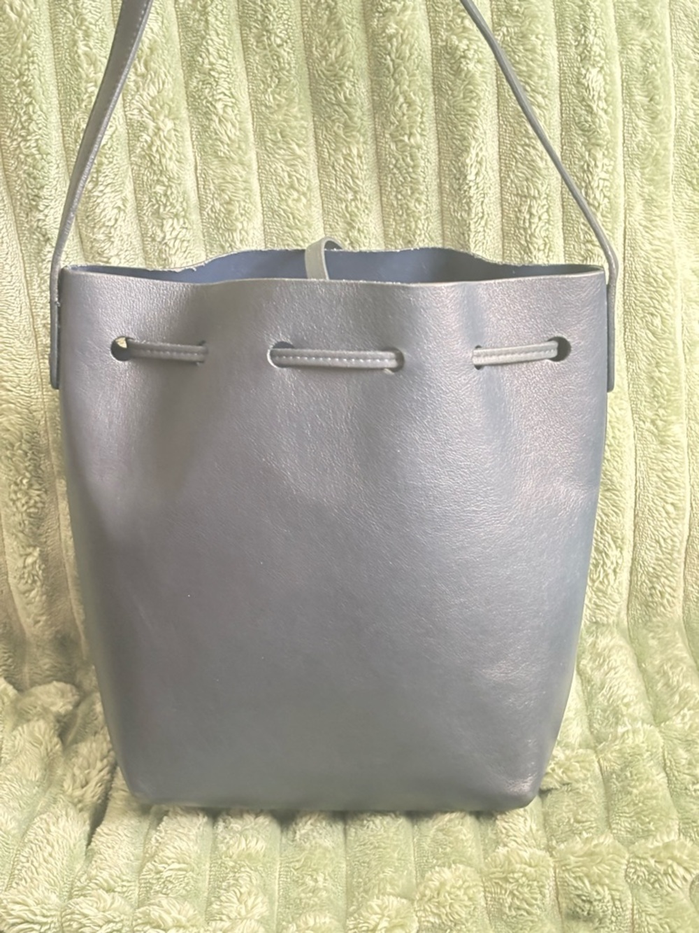 MANSUR GAVRIEL NAVY BLUE LEATHER MINI BUCKET BAG with WALLET - Picture 2 of 14